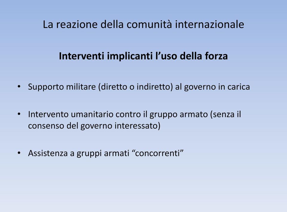 in carica Intervento umanitario contro il gruppo armato (senza il