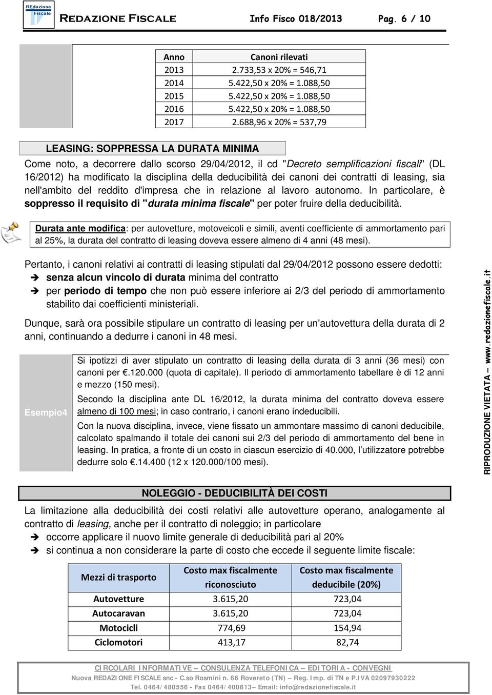 deducibilità dei canoni dei contratti di leasing, sia nell'ambito del reddito d'impresa che in relazione al lavoro autonomo.