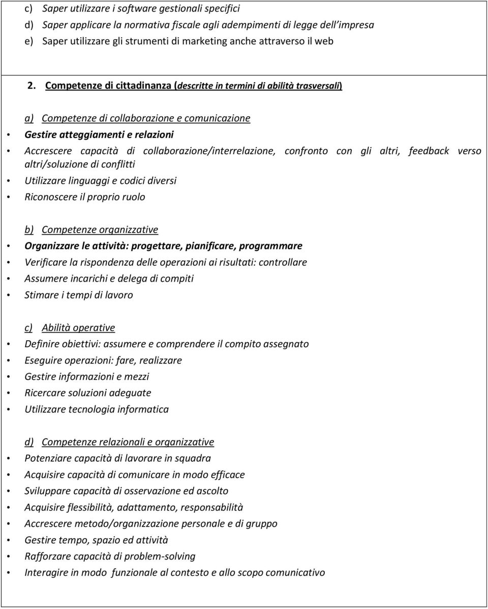 Competenze di cittadinanza (descritte in termini di abilità trasversali) a) Competenze di collaborazione e comunicazione Gestire atteggiamenti e relazioni Accrescere capacità di