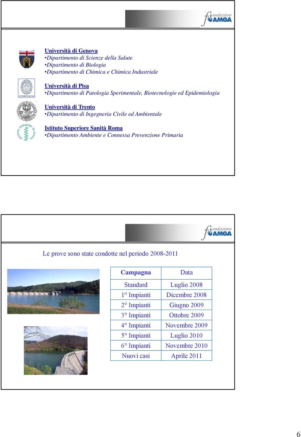 Superiore Sanità Roma Dipartimento Ambiente e Connessa Prevenzione Primaria Le prove sono state condotte nel periodo 2008-2011 Campagna Data Standard Luglio