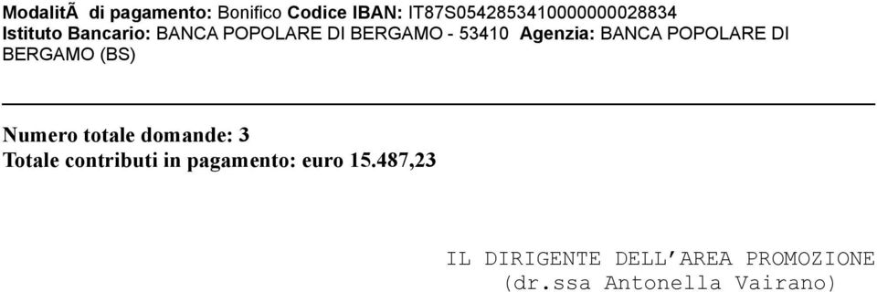 BERGAMO - 53410 Agenzia: BANCA POPOLARE DI BERGAMO (BS) Numero