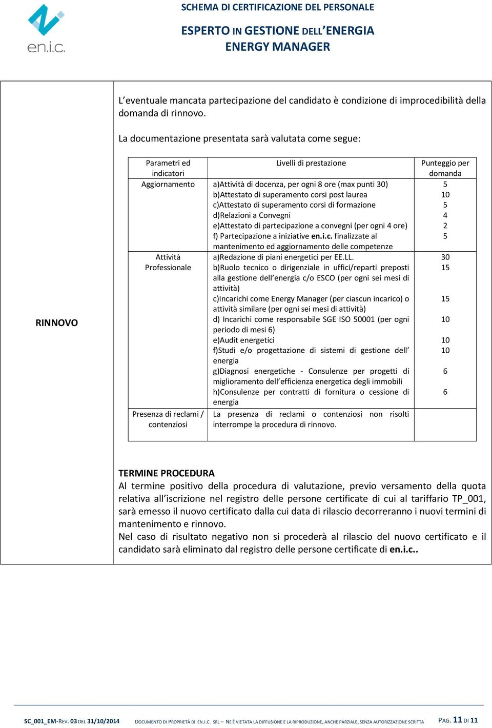 superamento corsi post laurea c)attestato di superamento corsi di formazione d)relazioni a Convegni e)attestato di partecipazione a convegni (per ogni 4 ore) f) Partecipazione a iniziative en.i.c. finalizzate al mantenimento ed aggiornamento delle competenze Attività a)redazione di piani energetici per EE.