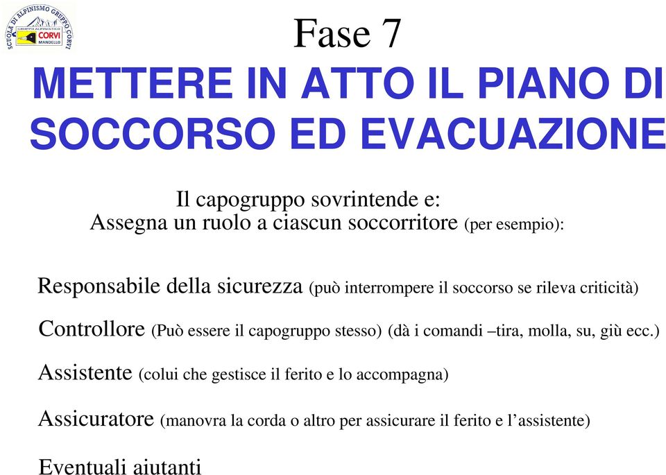 Controllore (Può essere il capogruppo stesso) (dà i comandi tira, molla, su, giù ecc.