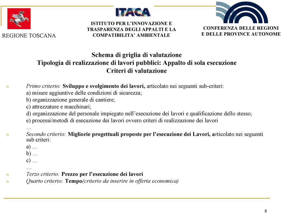 nell esecuzione dei lavori e qualificazione dello stesso; e) processi/metodi di esecuzione dei lavori ovvero criteri di realizzazione dei lavori Secondo criterio: Migliorie progettuali