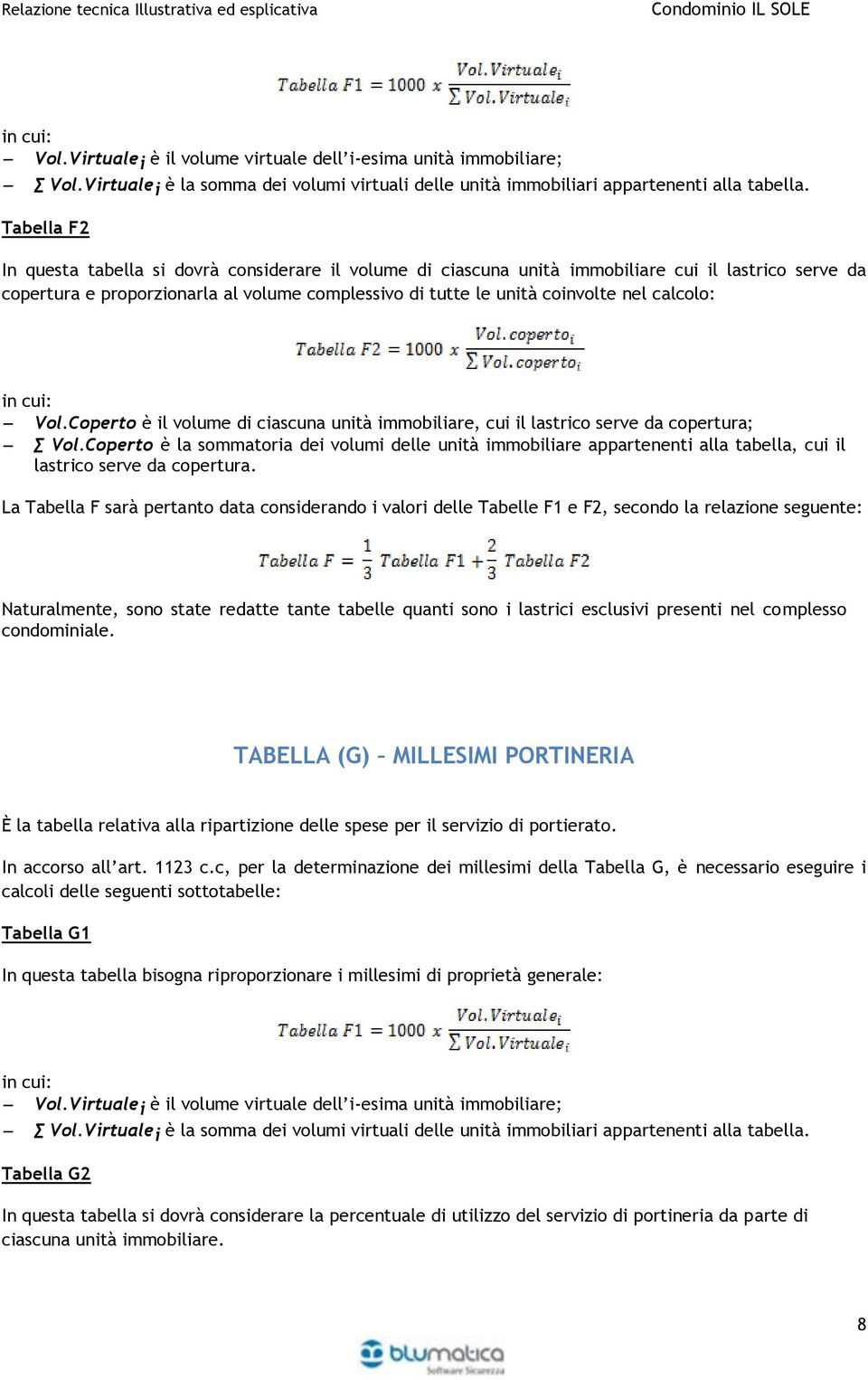 calcolo: Vol.Coperto è il volume di ciascuna unità immobiliare, cui il lastrico serve da copertura; Vol.