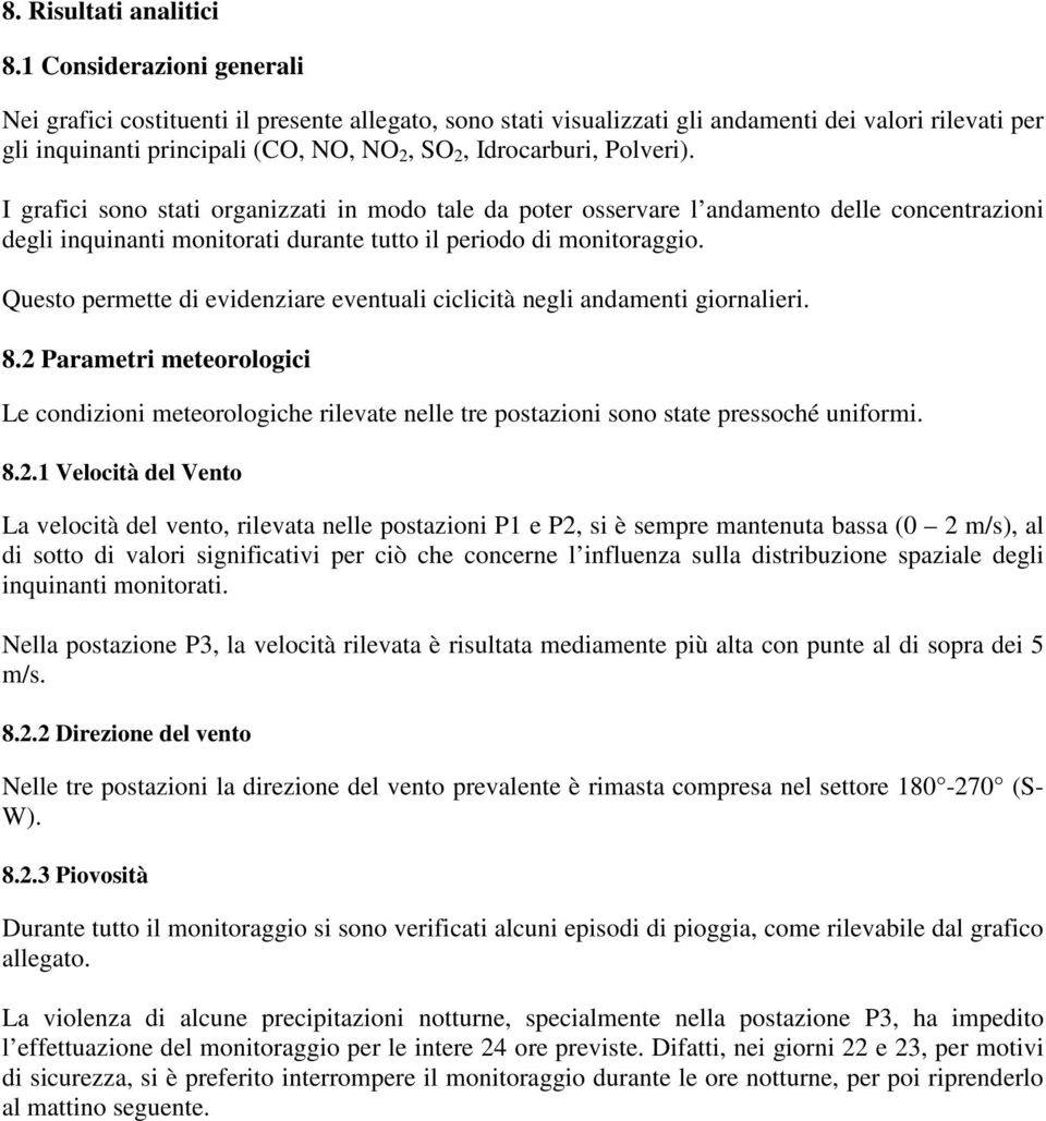 Polveri). I grafici sono stati organizzati in modo tale da poter osservare l andamento delle concentrazioni degli inquinanti monitorati durante tutto il periodo di monitoraggio.