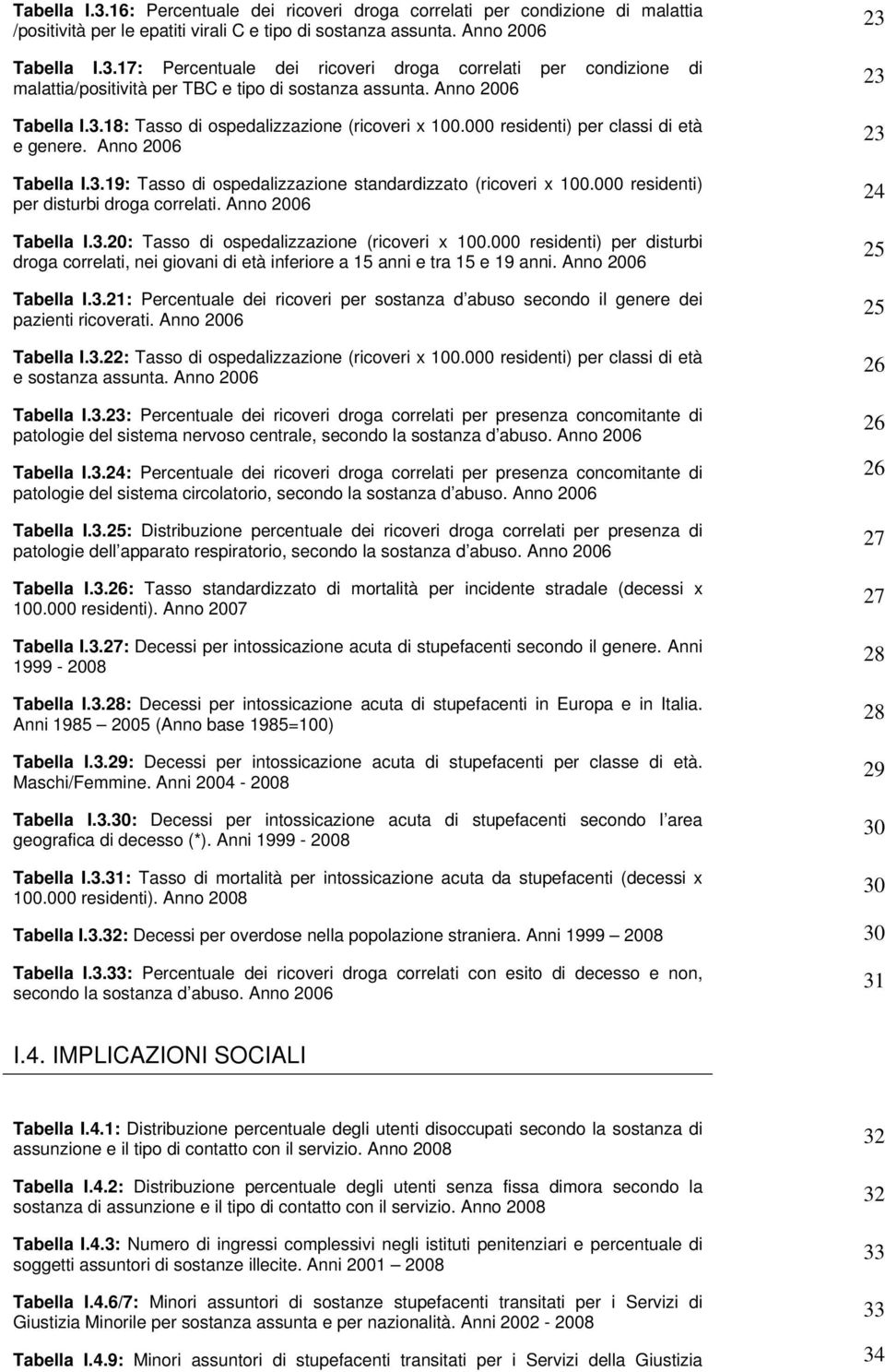 000 residenti) per disturbi droga correlati. Anno 2006 Tabella I.3.20: Tasso di ospedalizzazione (ricoveri x 100.