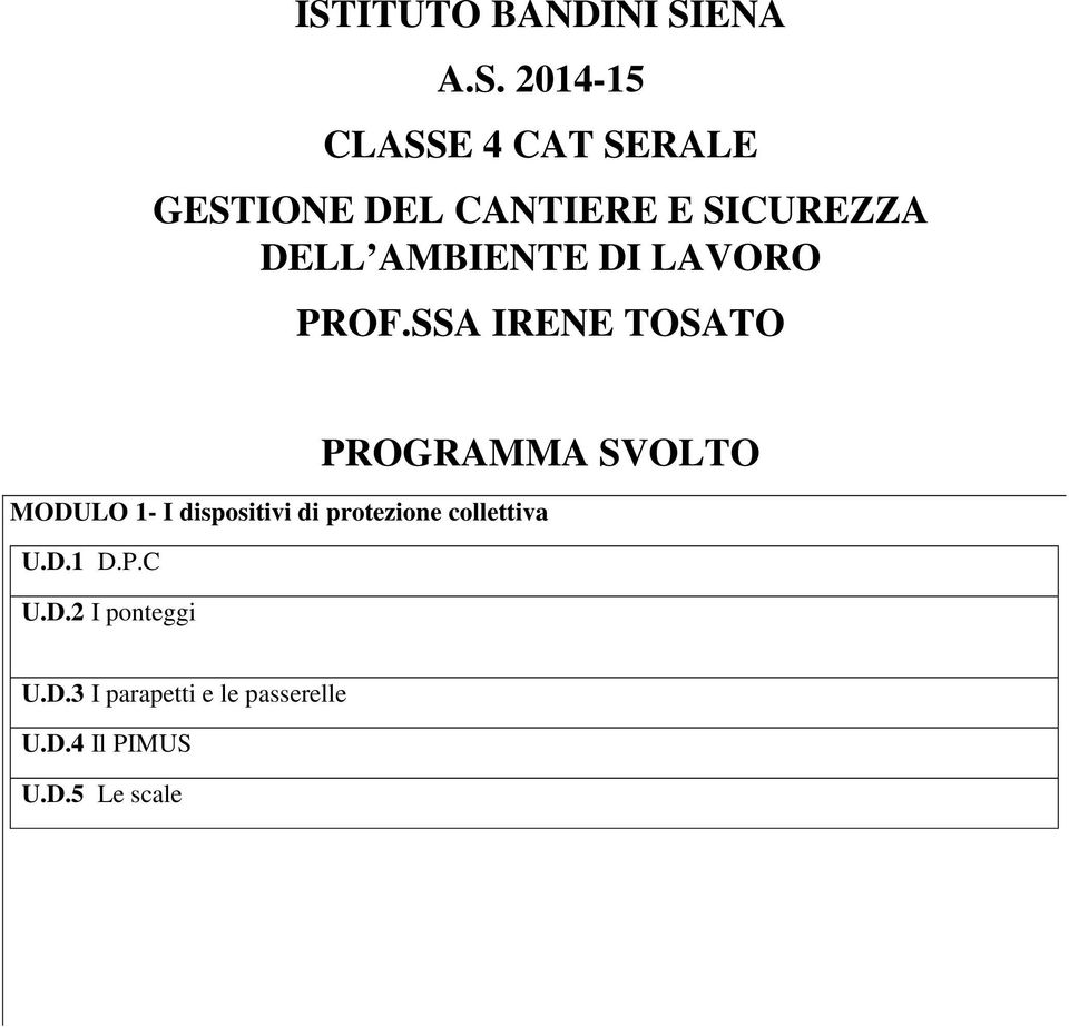 SSA IRENE TOSATO PROGRAMMA SVOLTO MODULO 1- I dispositivi di protezione