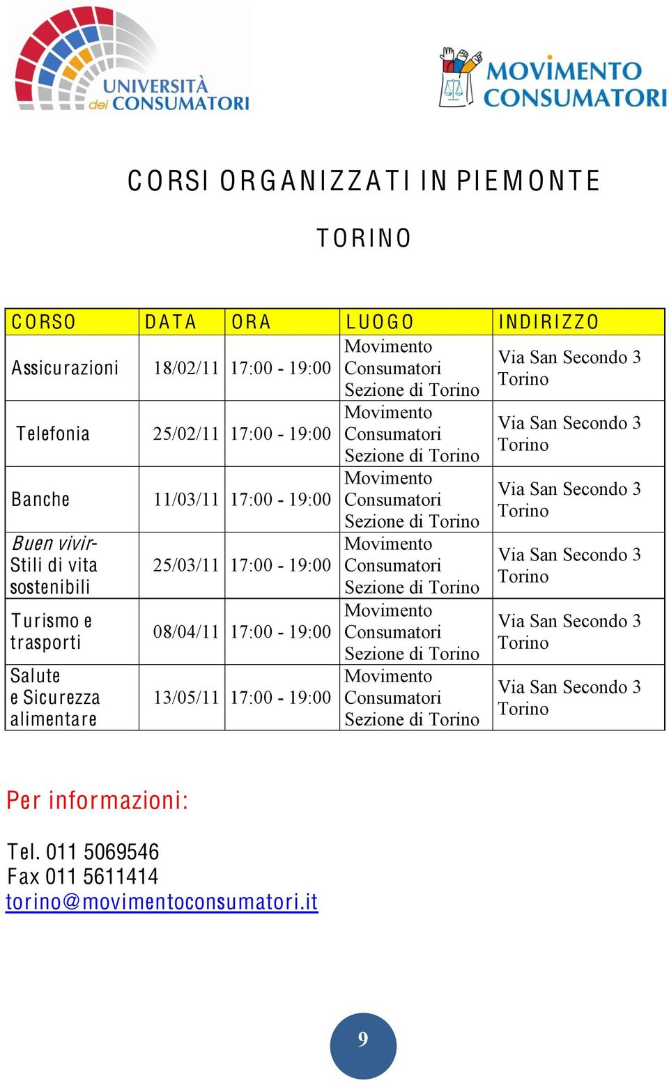 Sezione di Torino Sezione di Torino Sezione di Torino Sezione di Torino Sezione di Torino Via San Secondo 3 Torino Via San Secondo 3 Torino Via San