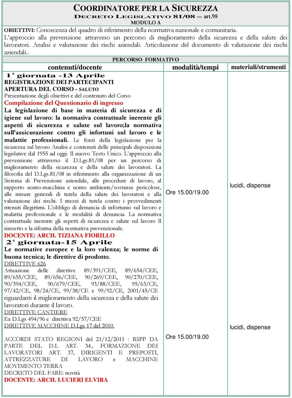 Articolazione del documento di valutazione dei rischi aziendali.