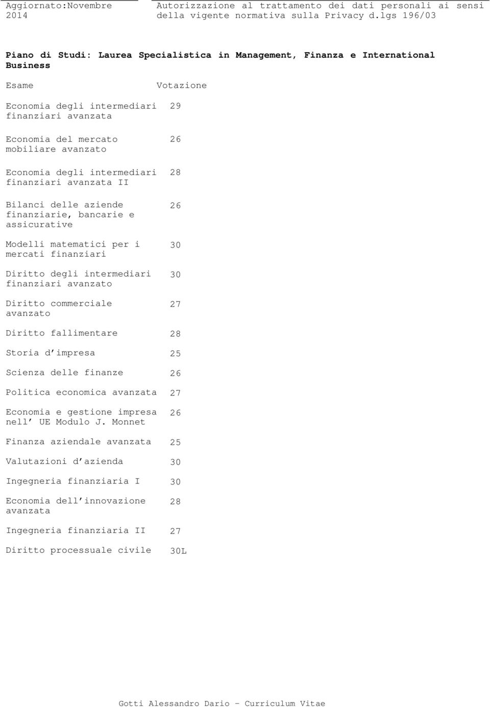 Economia degli intermediari finanziari avanzata II Bilanci delle aziende finanziarie, bancarie e assicurative Modelli matematici per i mercati finanziari Diritto degli intermediari finanziari