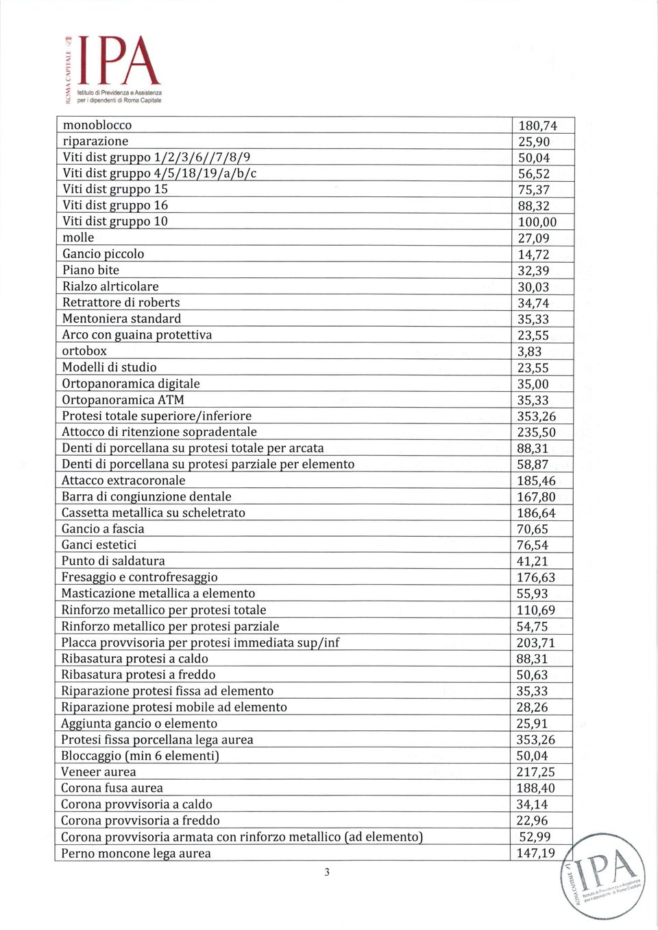 34,74 M entoniera standard 35,33 Arco con guaina protettiva 23,55 ortobox 3,83 Modelli di studio 23,55 Ortopanoramica digitale 35,00 Ortopanoramica ATM 35,33 Protesi totale superiore/inferiore 353,26