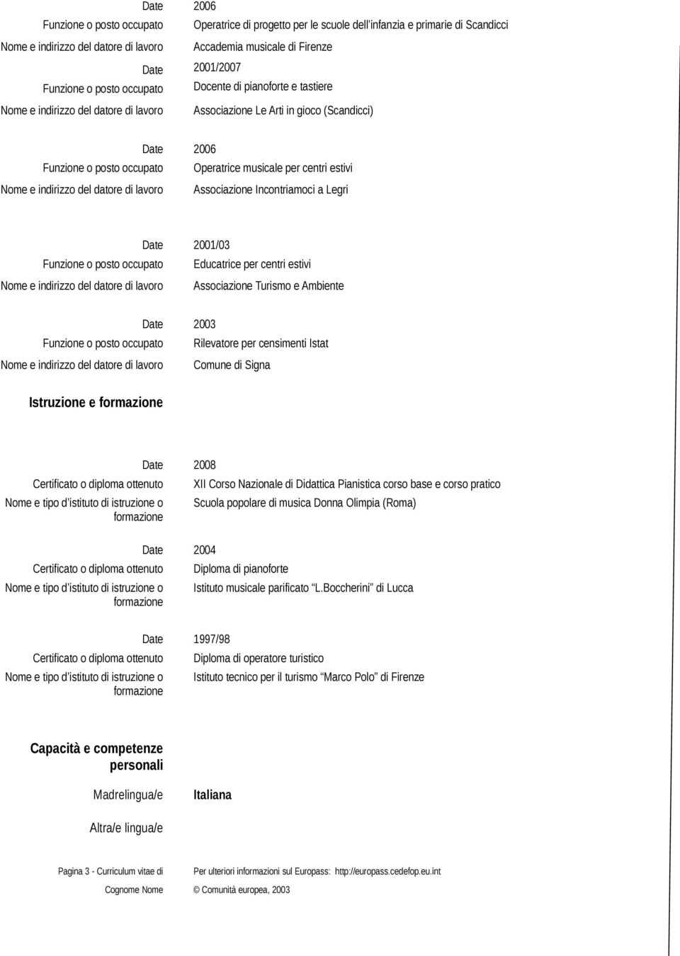 censimenti Istat Comune di Signa Istruzione e formazione Certificato o diploma ottenuto Nome e tipo d istituto di istruzione o formazione Certificato o diploma ottenuto Nome e tipo d istituto di