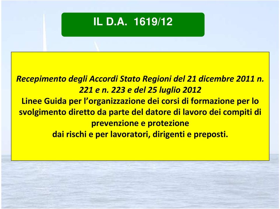 223 e del 25 luglio 2012 Linee Guida per l organizzazione dei corsi di