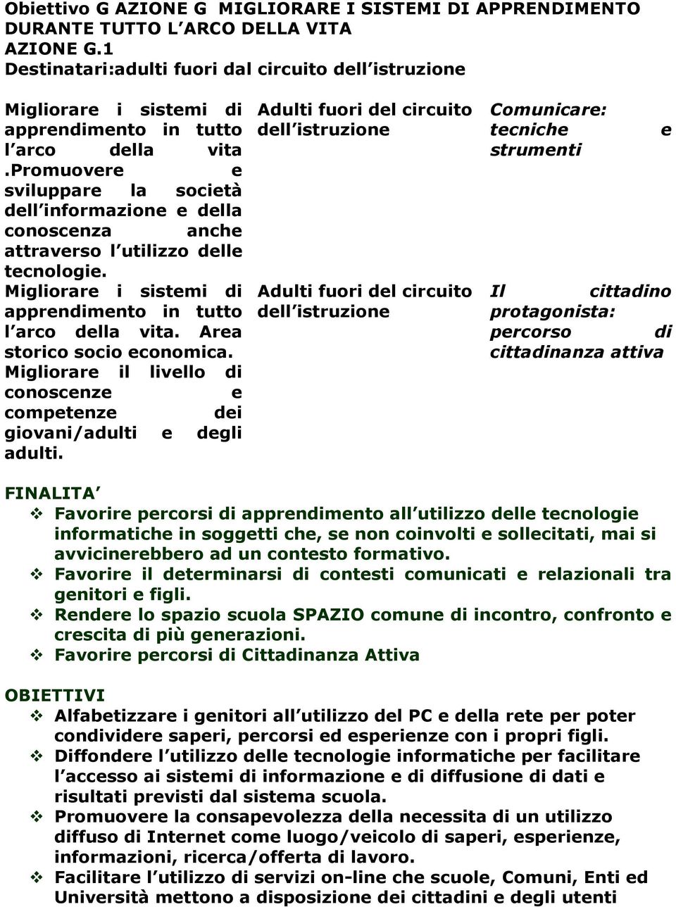 promuovere e sviluppare la società dell informazione e della conoscenza anche attraverso l utilizzo delle tecnologie. Migliorare i sistemi di apprendimento in tutto l arco della vita.