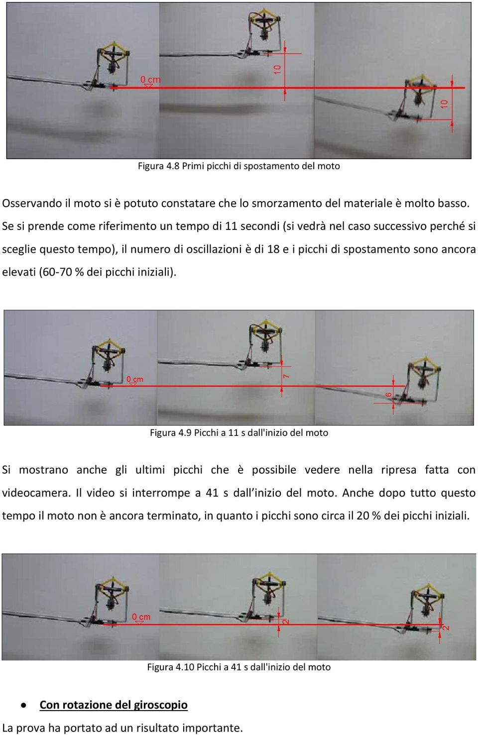 (60-70 % dei picchi iniziali). Figura 4.9 Picchi a 11 s dall'inizio del moto Si mostrano anche gli ultimi picchi che è possibile vedere nella ripresa fatta con videocamera.