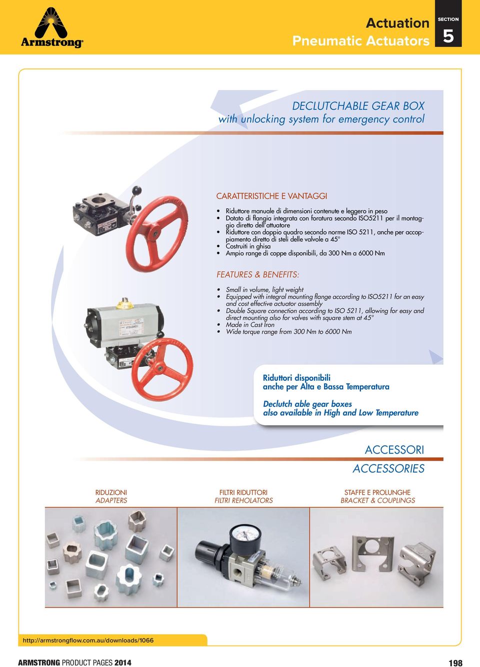 coppe disponibili, da 300 Nm a 6000 Nm FEATURES & BENEFITS: Small in volume, light weight Equipped with integral mounting flange according to ISO211 for an easy and cost effective actuator assembly