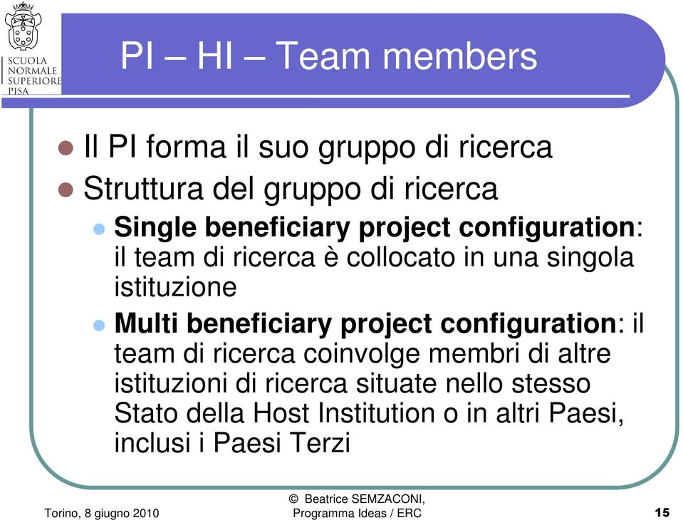 Multi beneficiary project configuration: il team di ricerca coinvolge membri di altre