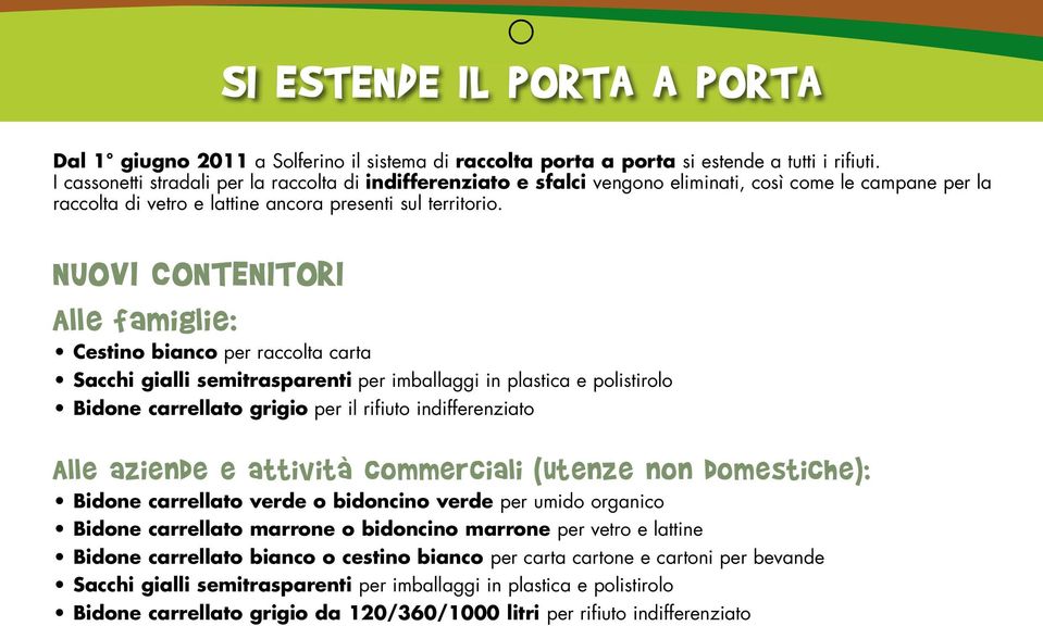 NUOVI CONTENITORI Alle famiglie: Cestino bianco per raccolta carta Sacchi gialli semitrasparenti per imballaggi in plastica e polistirolo Bidone carrellato grigio per il rifiuto indifferenziato Alle