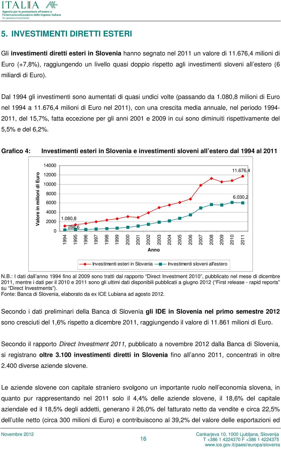 Dal 1994 gli investimenti sono aumentati di quasi undici volte (passando da 1.080,8 milioni di Euro nel 1994 a 11.