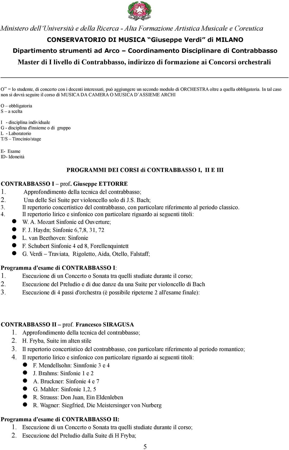 In tal cas nn si dvrà seguire il crs di MUSICA DA CAMERA O MUSICA D ASSIEME ARCHI O bbligatria S a scelta I - disciplina individuale G - disciplina d'insieme di grupp L - Labratri T/S Tircini/stage