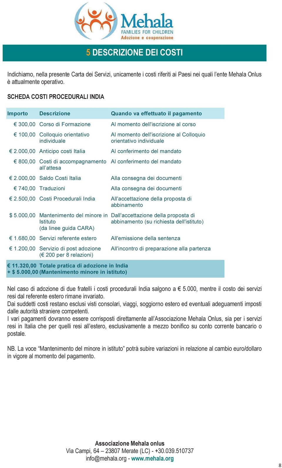 Dai suddetti costi restano esclusi visti consolari, viaggi, soggiorno estero ed eventuali adeguamenti imposti dalle autorità straniere competenti.