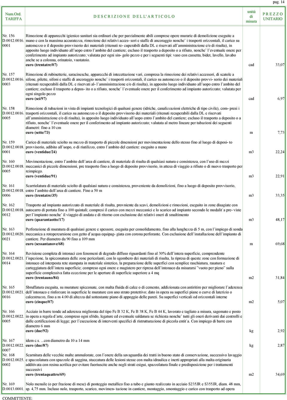 DL e riservti ll mministrzione e/o risult), in pposito luogo inviduto ll uopo entro l mbito del cntiere; escluso il trsporto deposito o rifiuto, nonche l eventule onere per il conferimento d impinto