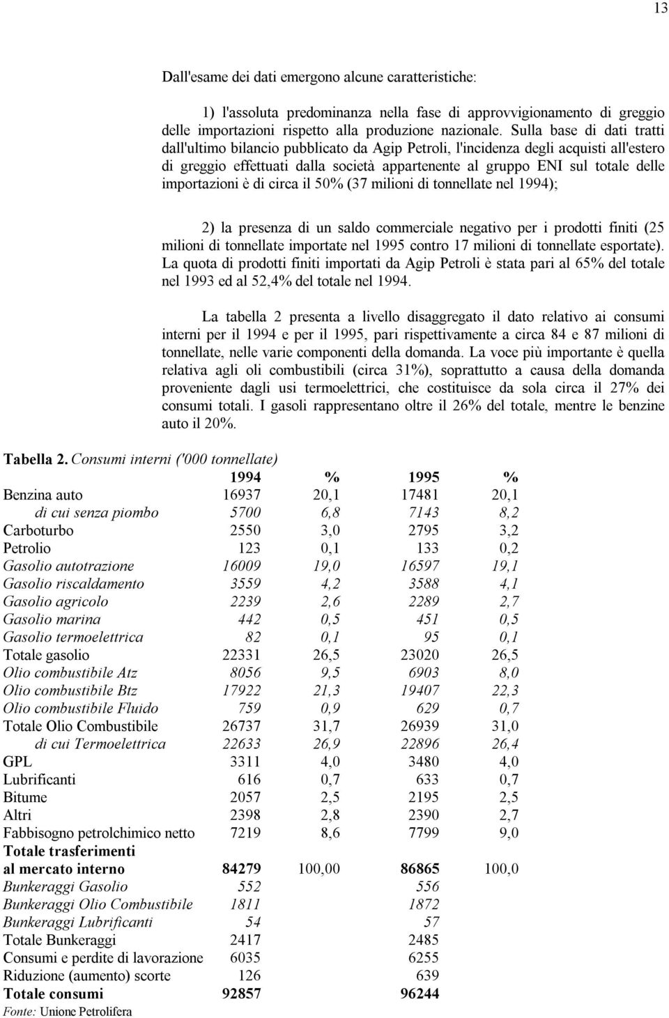 importazioni è di circa il 50% (37 milioni di tonnellate nel 1994); 2) la presenza di un saldo commerciale negativo per i prodotti finiti (25 milioni di tonnellate importate nel 1995 contro 17