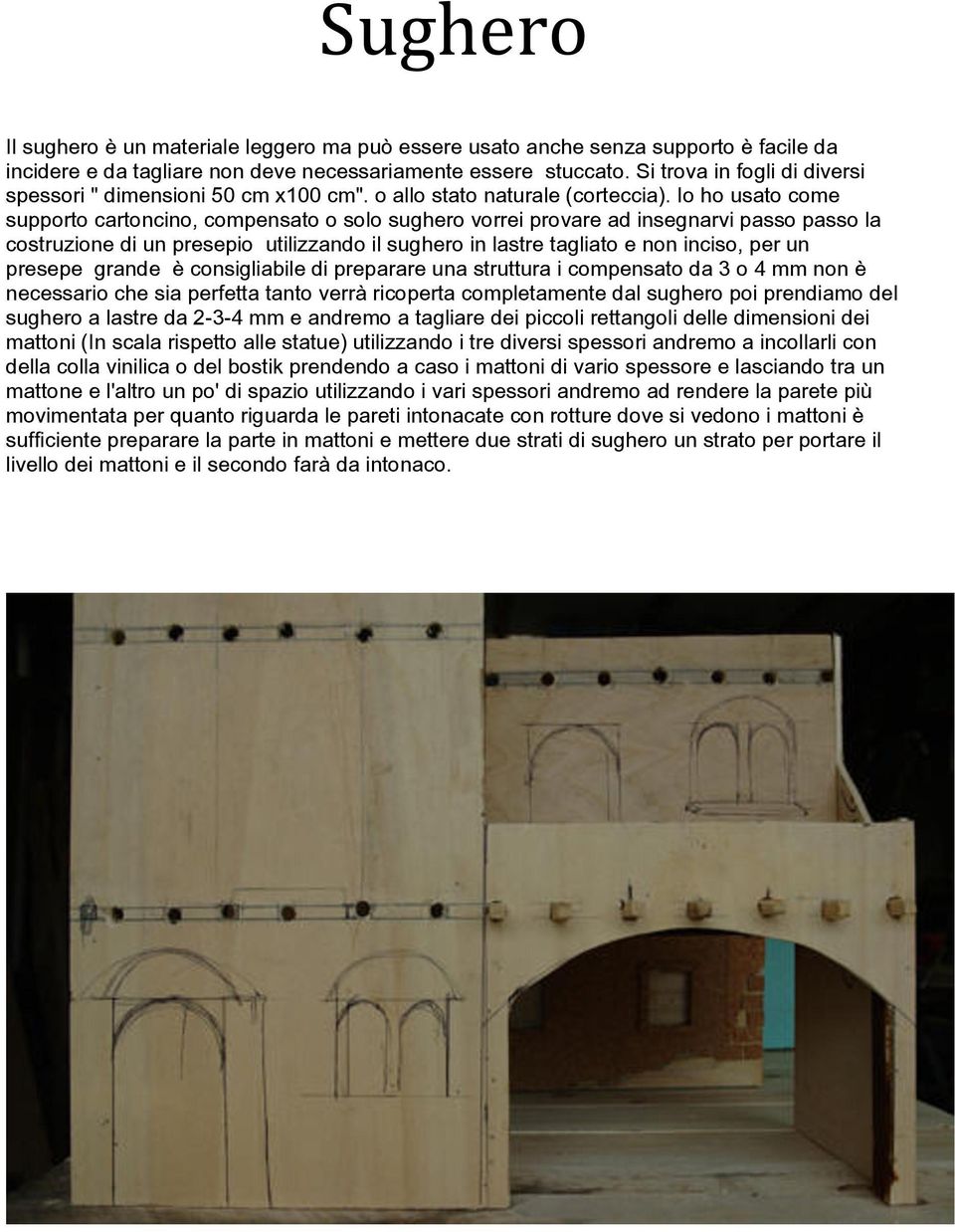 Io ho usato come supporto cartoncino, compensato o solo sughero vorrei provare ad insegnarvi passo passo la costruzione di un presepio utilizzando il sughero in lastre tagliato e non inciso, per un