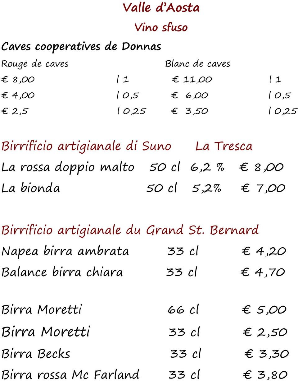 bionda 50 cl 5,2% 7,00 Birrificio artigianale du Grand St.