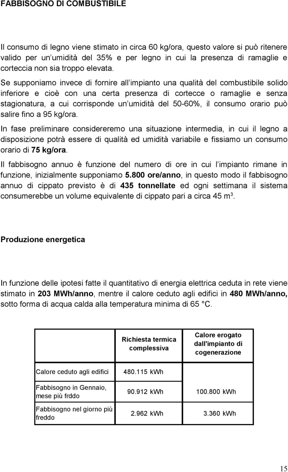 Se supponiamo invece di fornire all impianto una qualità del combustibile solido inferiore e cioè con una certa presenza di cortecce o ramaglie e senza stagionatura, a cui corrisponde un umidità del