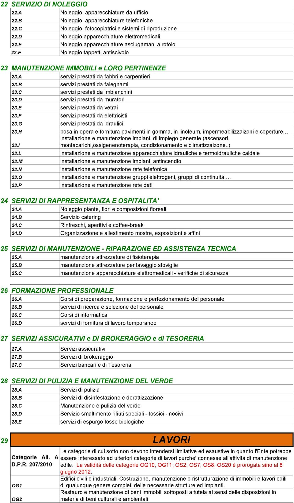 A servizi prestati da fabbri e carpentieri 23.B servizi prestati da falegnami 23.C servizi prestati da imbianchini 23.D servizi prestati da muratori 23.E servizi prestati da vetrai 23.