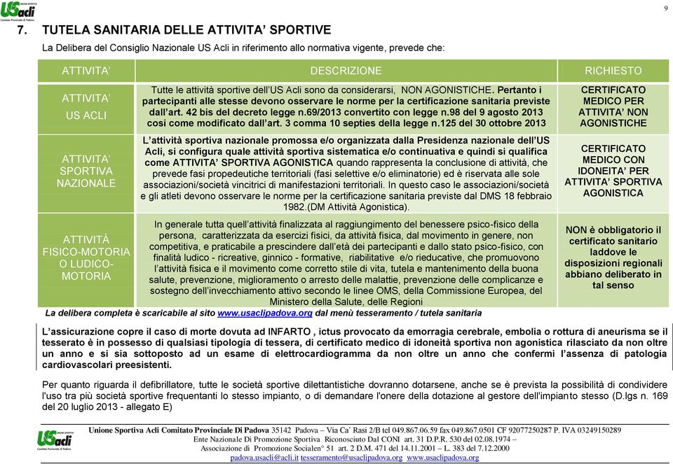 Pertanto i partecipanti alle stesse devono osservare le norme per la certificazione sanitaria previste dall art. 42 bis del decreto legge n.69/2013 convertito con legge n.