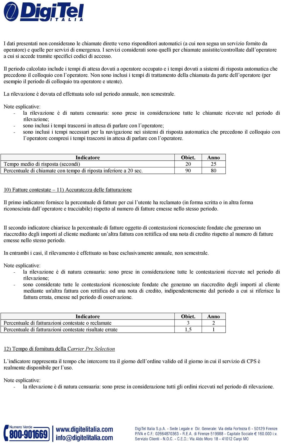 Il periodo calcolato include i tempi di attesa dovuti a operatore occupato e i tempi dovuti a sistemi di risposta automatica che precedono il colloquio con l operatore.