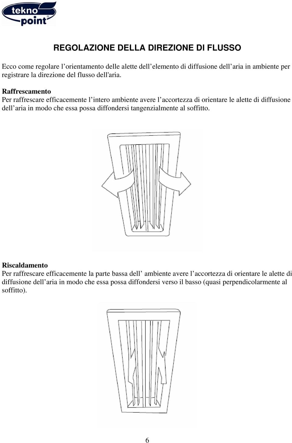 Raffrescamento Per raffrescare efficacemente l intero ambiente avere l accortezza di orientare le alette di diffusione dell aria in modo che essa possa