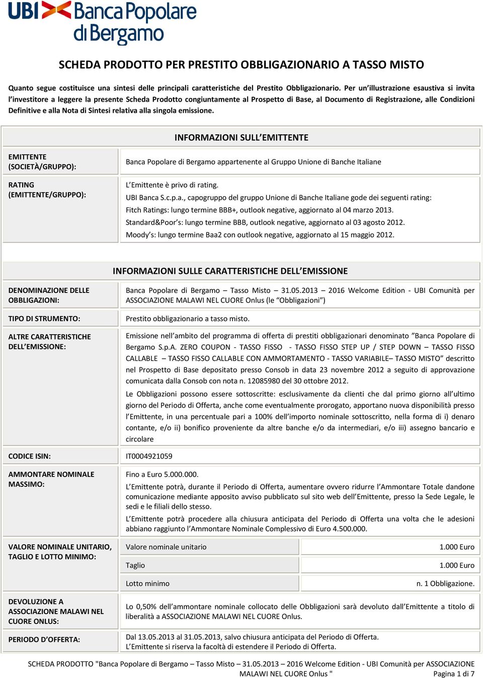 di Sintesi relativa alla singola emissione.