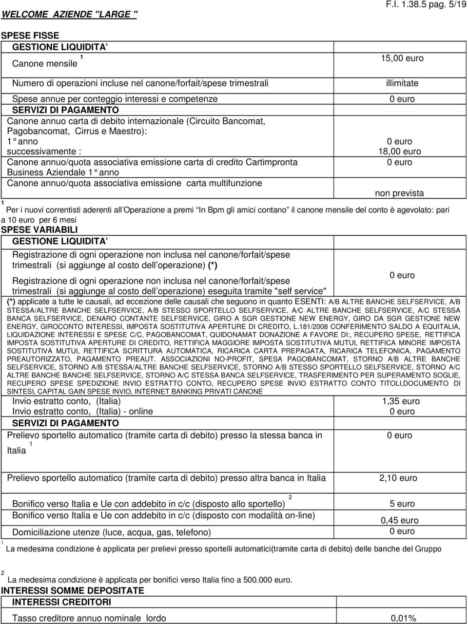 Cartimpronta Business Aziendale 1 anno Canone annuo/quota associativa emissione carta multifunzione F.I. 1.38. pag.