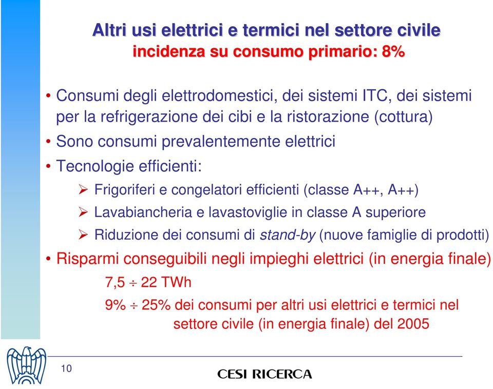 (classe A++, A++) Lavabiancheria e lavastoviglie in classe A superiore Riduzione dei consumi di stand-by (nuove famiglie di prodotti) Risparmi