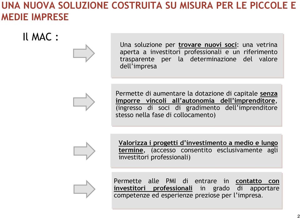 (ingresso di soci di gradimento dell imprenditore stesso nella fase di collocamento) Valorizza i progetti d investimento a medio e lungo termine, (accesso consentito