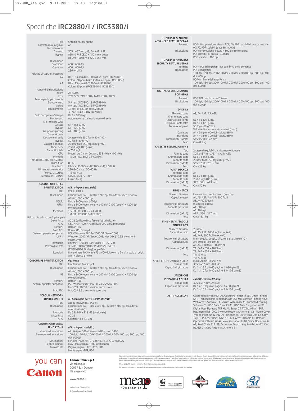 dpi 600 x 600 dpi 256 tonalità Velocità di copiatura/stampa A4 B&N: 33 ppm (irc3380/i), 28 ppm (irc2880/i) Colore: 30 ppm (irc3380/i), 26 ppm (irc2880/i) A3 B&N: 15 ppm (irc3380/i & irc2880/i)