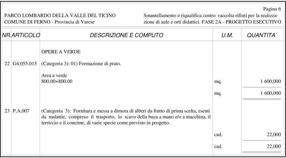 007 (Categoria 3): Fornitura e messa a dimora di alberi da frutto di prima scelta, esenti da