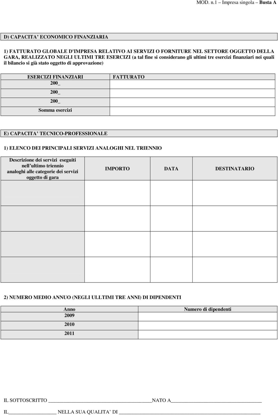 CAPACITA TECNICO-PROFESSIONALE 1) ELENCO DEI PRINCIPALI SERVIZI ANALOGHI NEL TRIENNIO Descrizione dei servizi eseguiti nell ultimo triennio analoghi alle categorie dei servizi