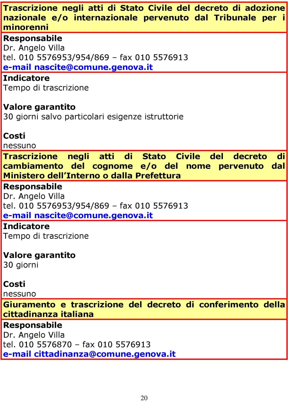 it Tempo di trascrizione 30 giorni salvo particolari esigenze istruttorie Trascrizione negli atti di Stato Civile del decreto di cambiamento del cognome e/o del nome