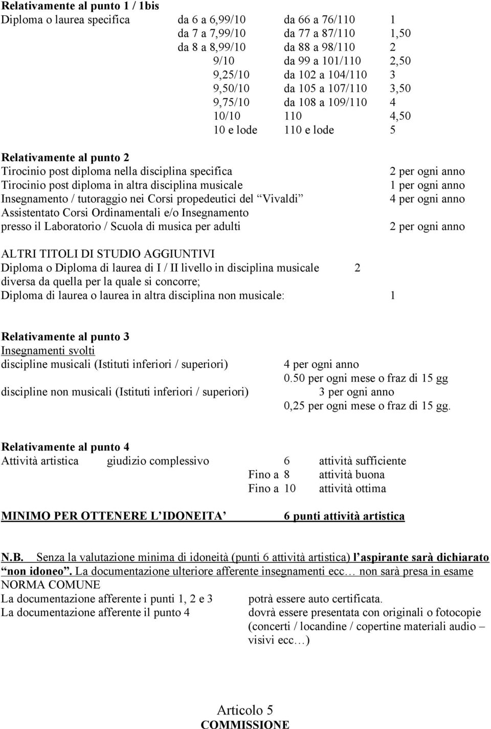 diploma in altra disciplina musicale Insegnamento / tutoraggio nei Corsi propedeutici del Vivaldi Assistentato Corsi Ordinamentali e/o Insegnamento presso il Laboratorio / Scuola di musica per adulti