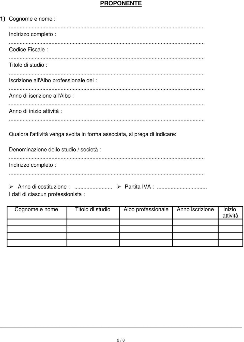 associata, si prega di indicare: Denominazione dello studio / società : Indirizzo completo : Anno di costituzione :.