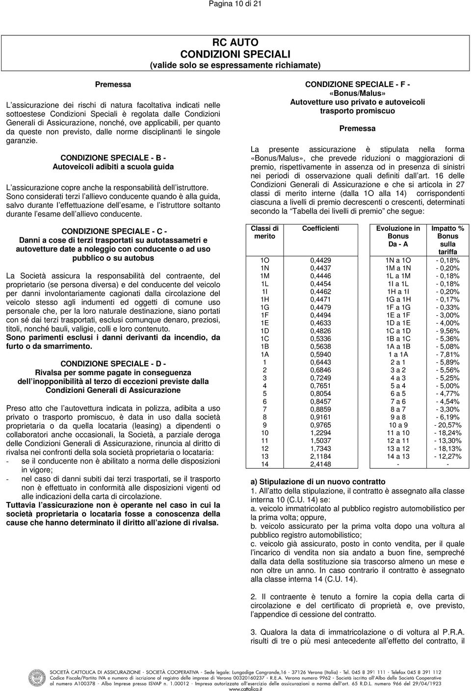 CONDIZIONE SPECIALE - B - Autoveicoli adibiti a scuola guida L assicurazione copre anche la responsabilità dell istruttore.