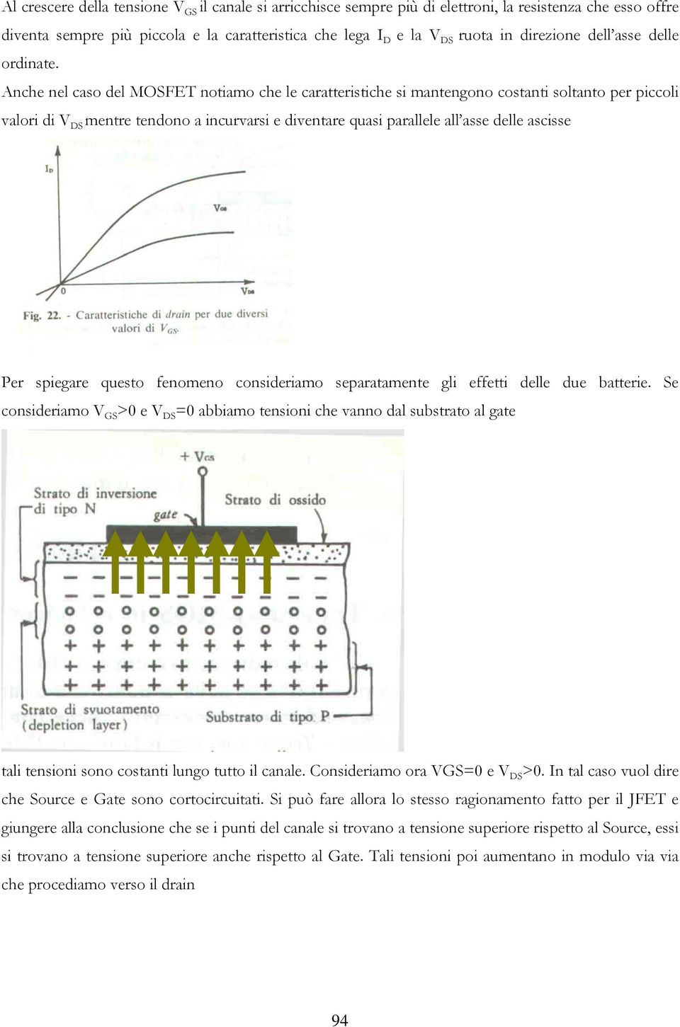 Anche nel caso del MOSFET notiamo che le caratteristiche si mantengono costanti soltanto per piccoli valori di V DS mentre tendono a incurvarsi e diventare quasi parallele all asse delle ascisse Per