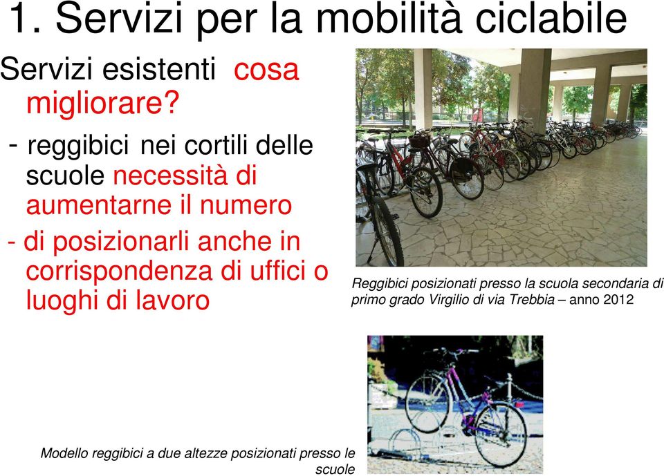 anche in corrispondenza di uffici o luoghi di lavoro Reggibici posizionati presso la scuola