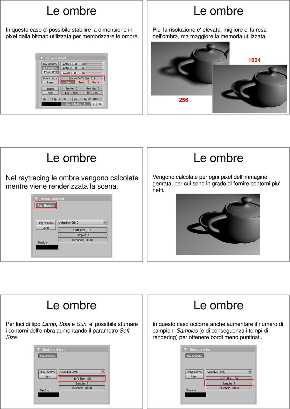 1024 256 Nel raytracing le ombre vengono calcolate mentre viene renderizzata la scena.