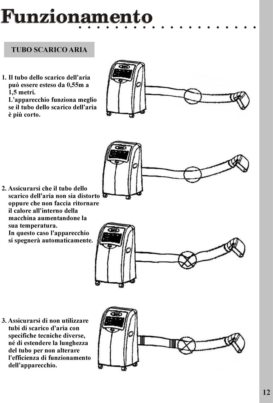 Assicurarsi che il tubo dello scarico dell'aria non sia distorto oppure che non faccia ritornare il calore all'interno della macchina aumentandone la